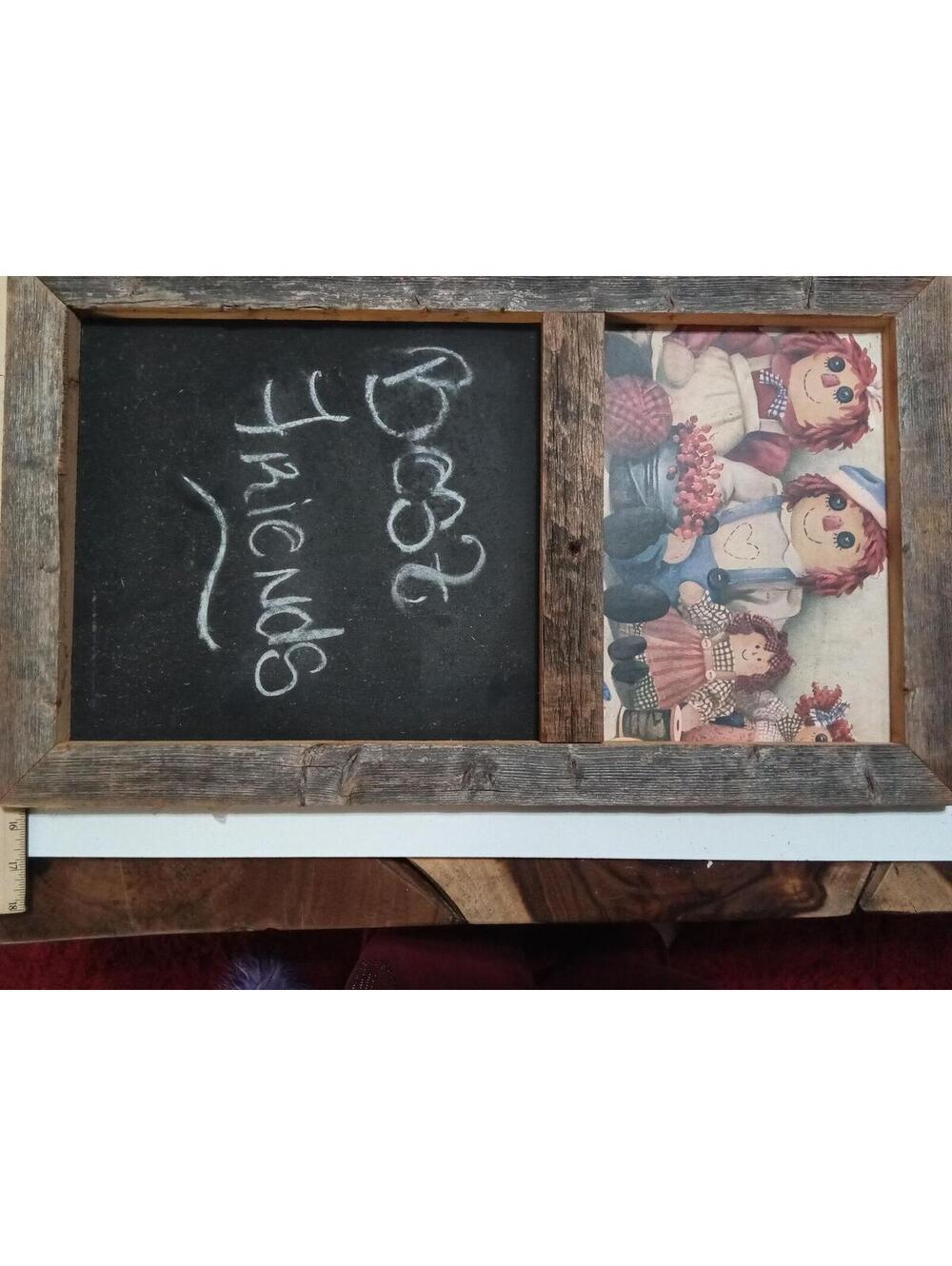 Rustic Wooden Chalkboard Frame with Rag Doll Picture 23X13"